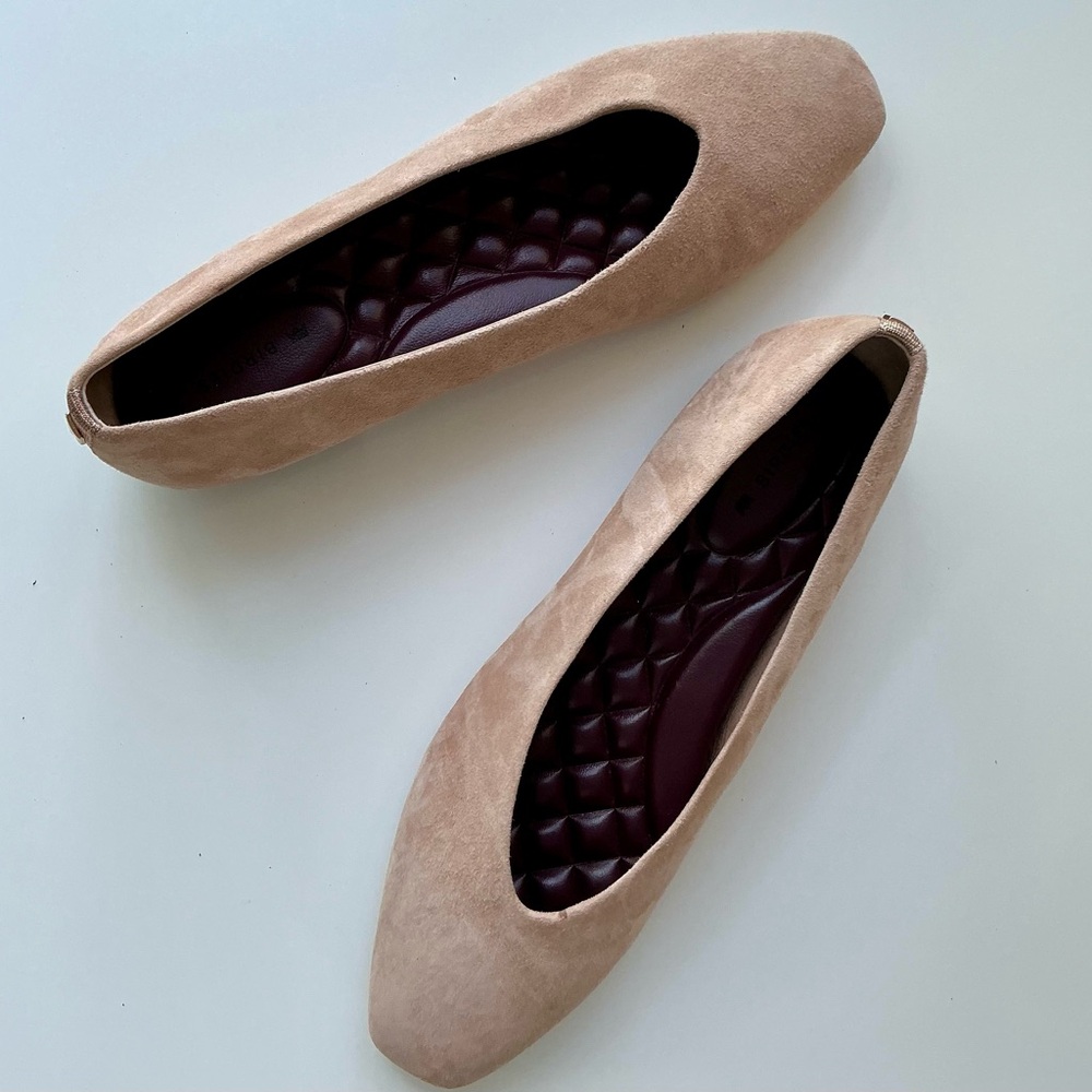 Women's Nude Suede Ballet Flats - Comfortable Everyday Slip-Ons